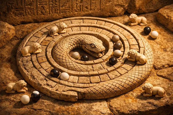 Mehen: The Coiled Serpent Game of Ancient Egypt, AI-generated image