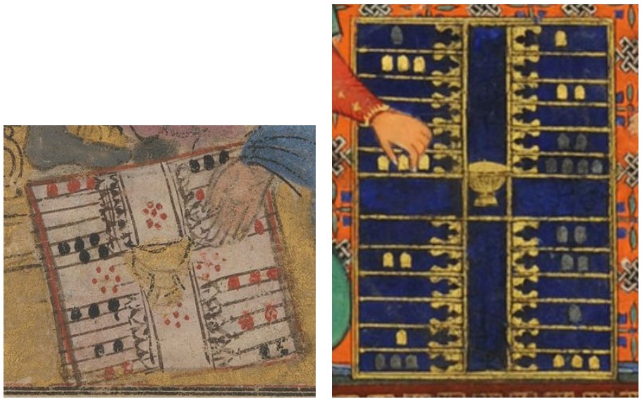 Closeup of the view of the setup of the Nard board from the two folios. Note the initial position of the checkers.
